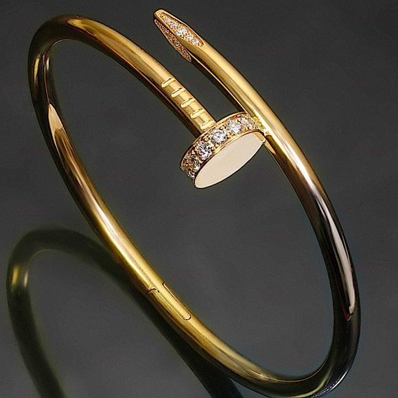 Gold Plated Nail Screw Tack Zircon Detail Bangle Bracelet - Picture 3 of 9